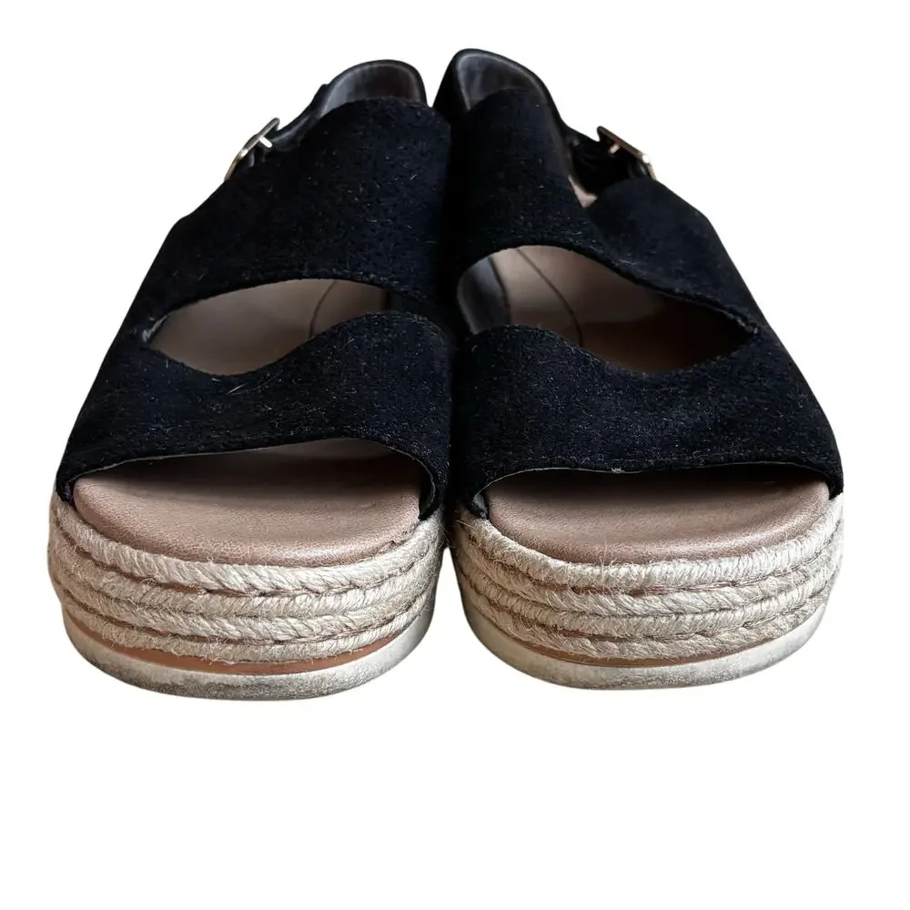 Dr Scholl’s black canvas espadrille platforms sandals strappy casual shoes